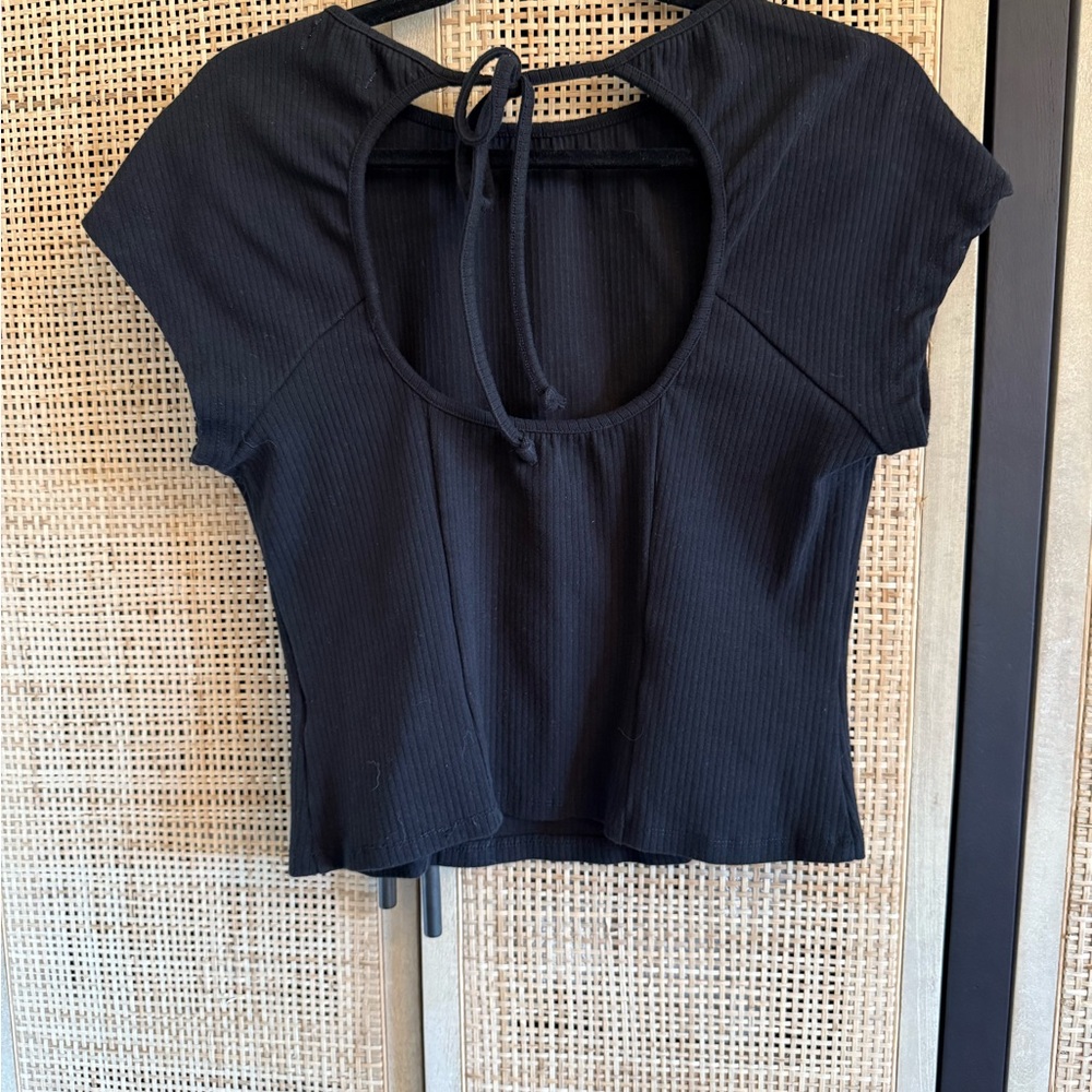 Anthropologie Corset knit top with open back. Black. - Picture 2 of 7